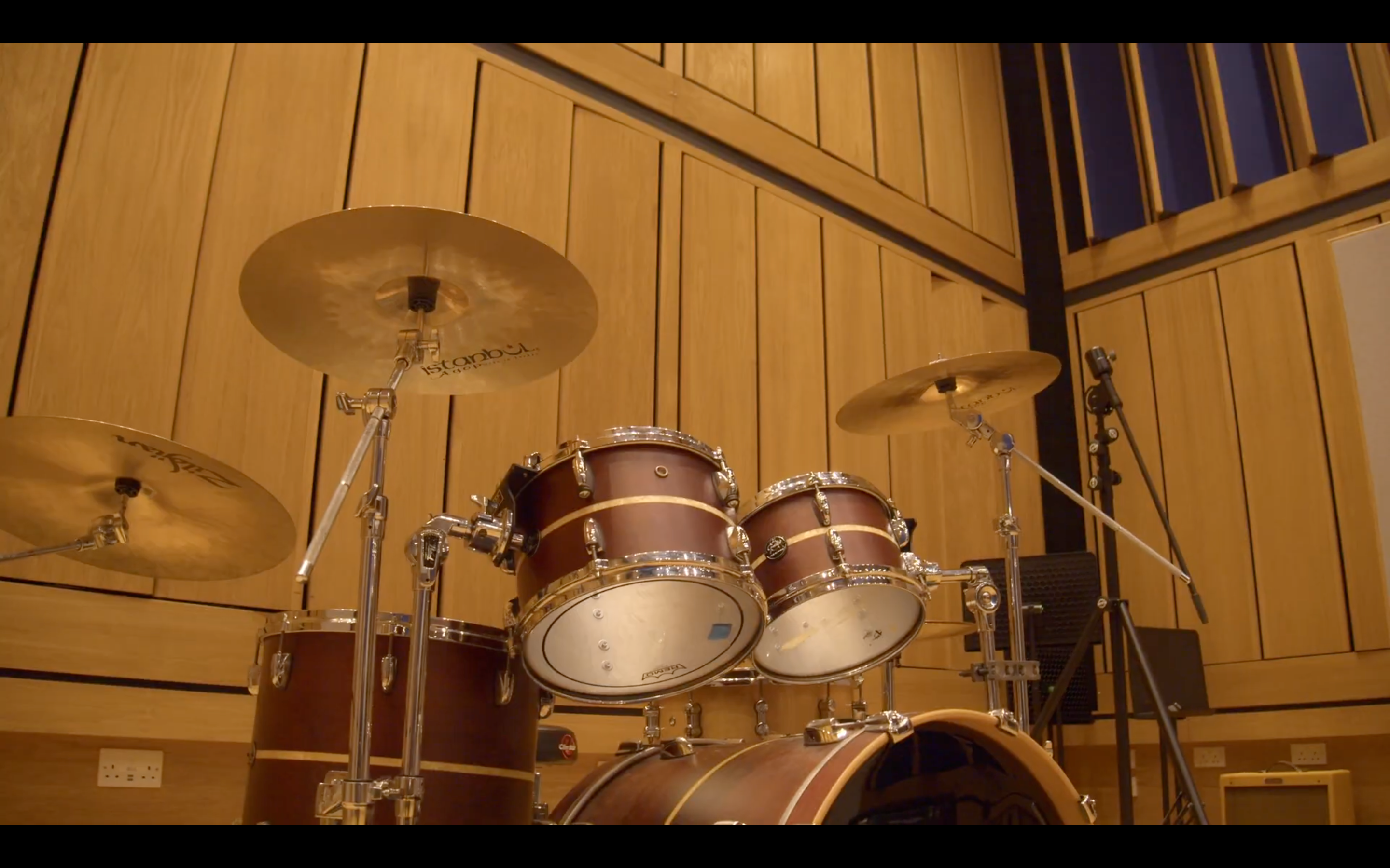 Drum kit in a recording studio