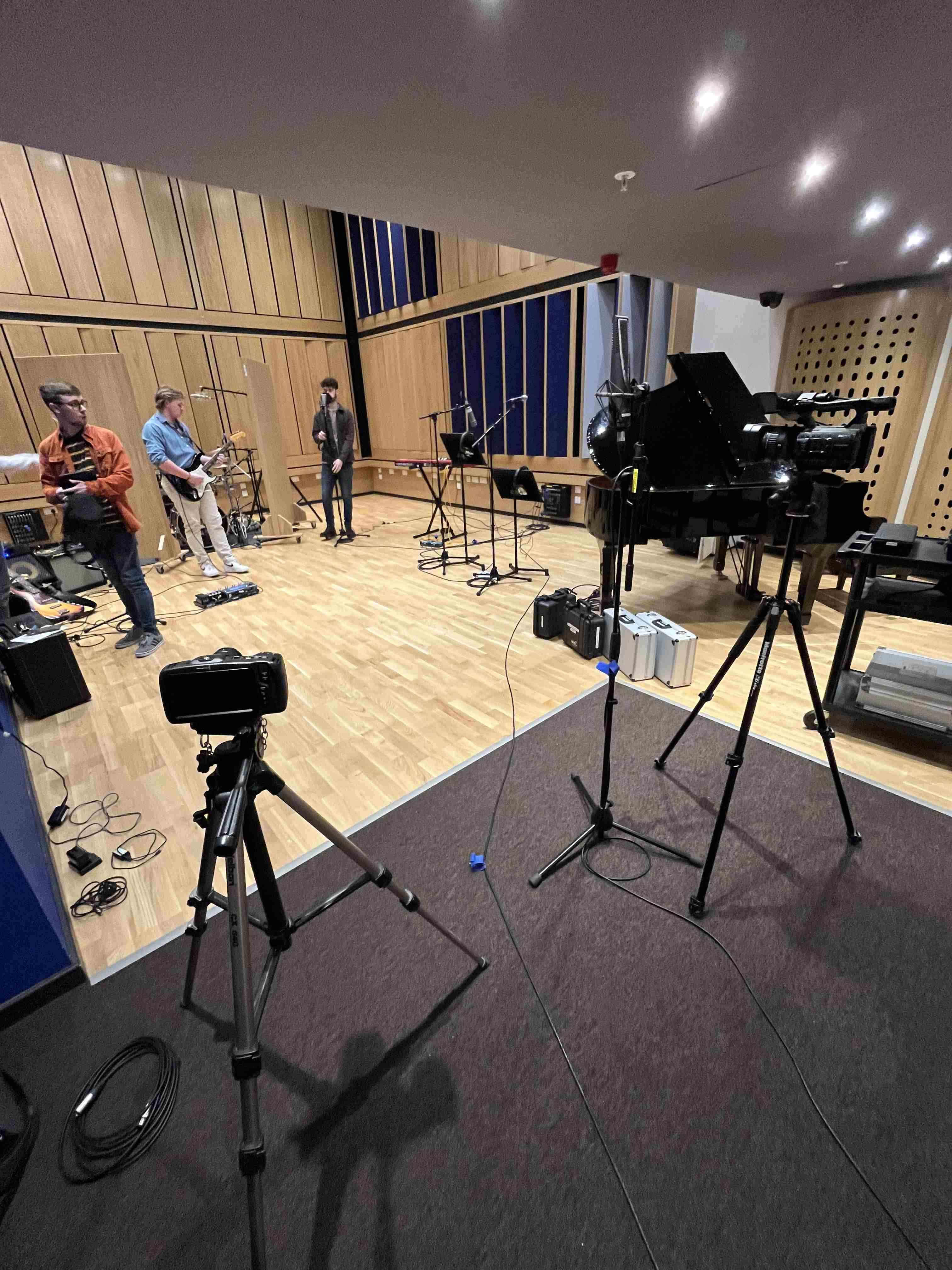 Band performing in a recording studio